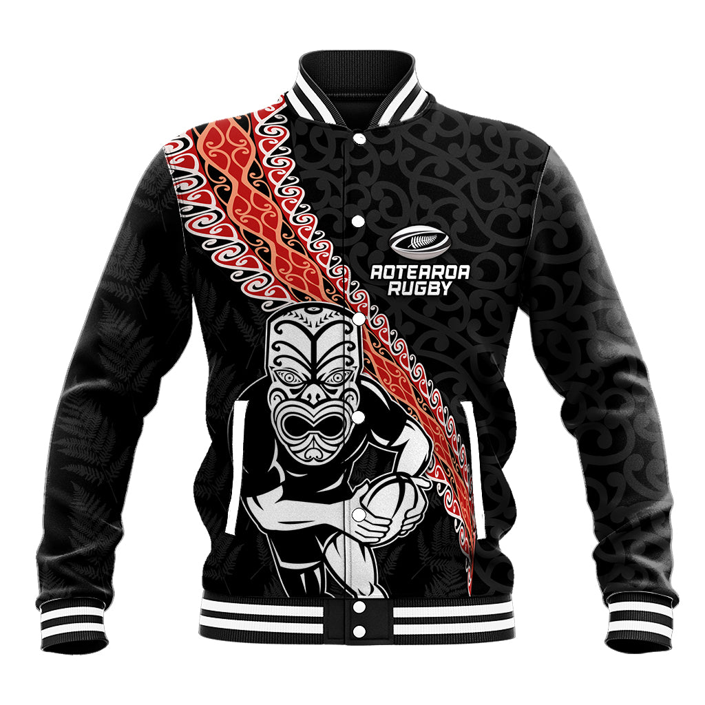New Zealand Maori Warrior Rugby Baseball Jacket Maori and Silver Fern Half Style
