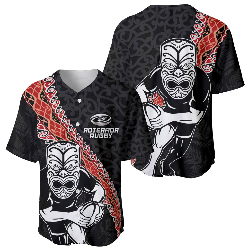 New Zealand Maori Warrior Rugby Baseball Jersey Maori and Silver Fern Half Style