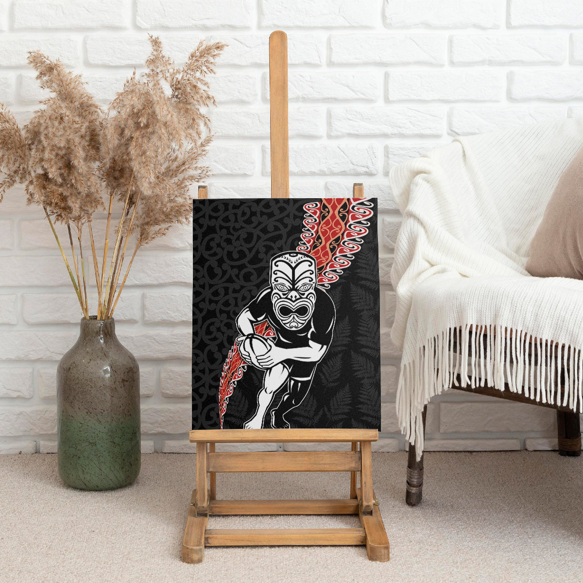 New Zealand Maori Warrior Rugby Canvas Wall Art Maori and Silver Fern Half Style