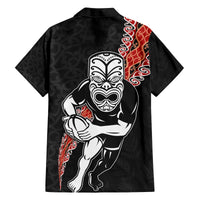 New Zealand Maori Warrior Rugby Family Matching Off Shoulder Short Dress and Hawaiian Shirt Maori and Silver Fern Half Style