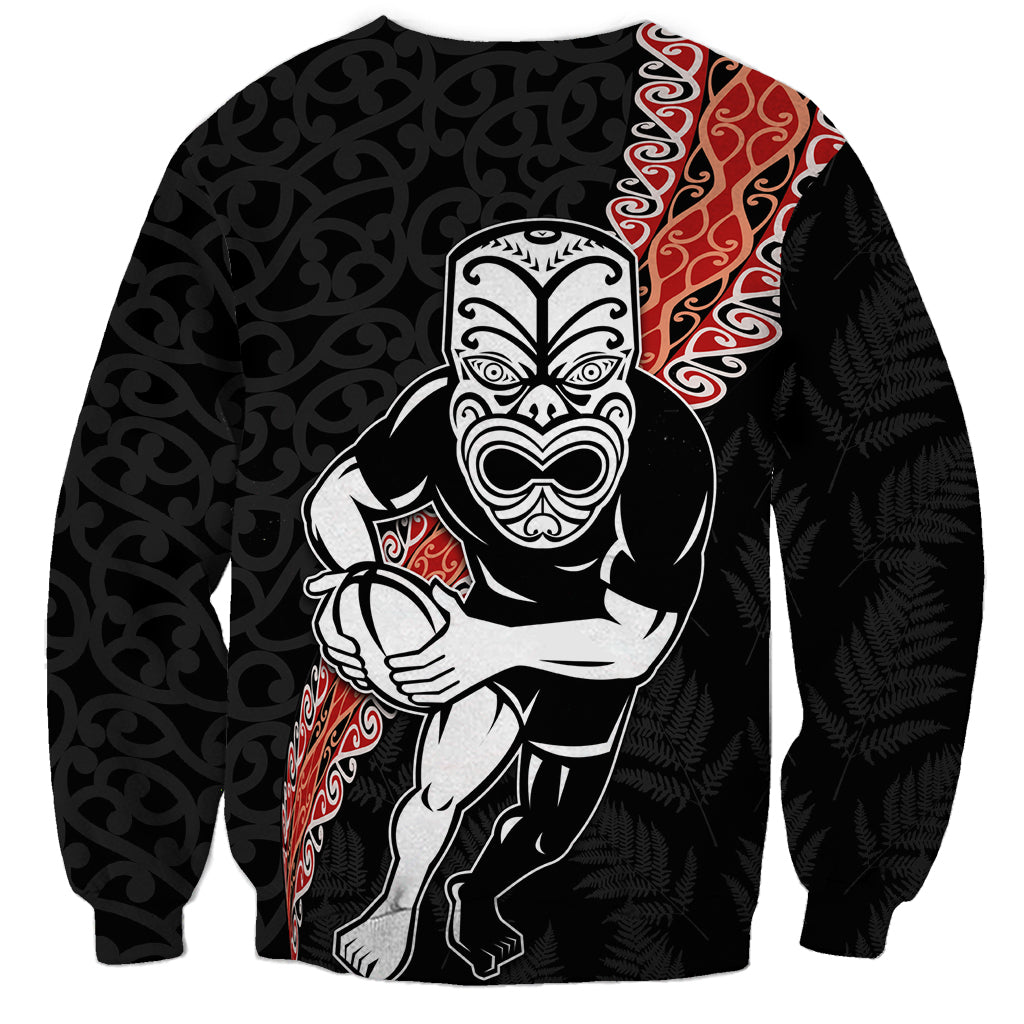 New Zealand Maori Warrior Rugby Sweatshirt Maori and Silver Fern Half Style