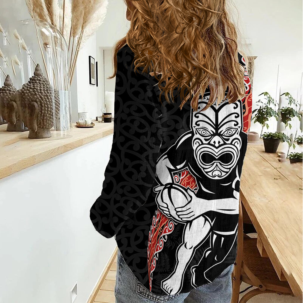 New Zealand Maori Warrior Rugby Women Casual Shirt Maori and Silver Fern Half Style