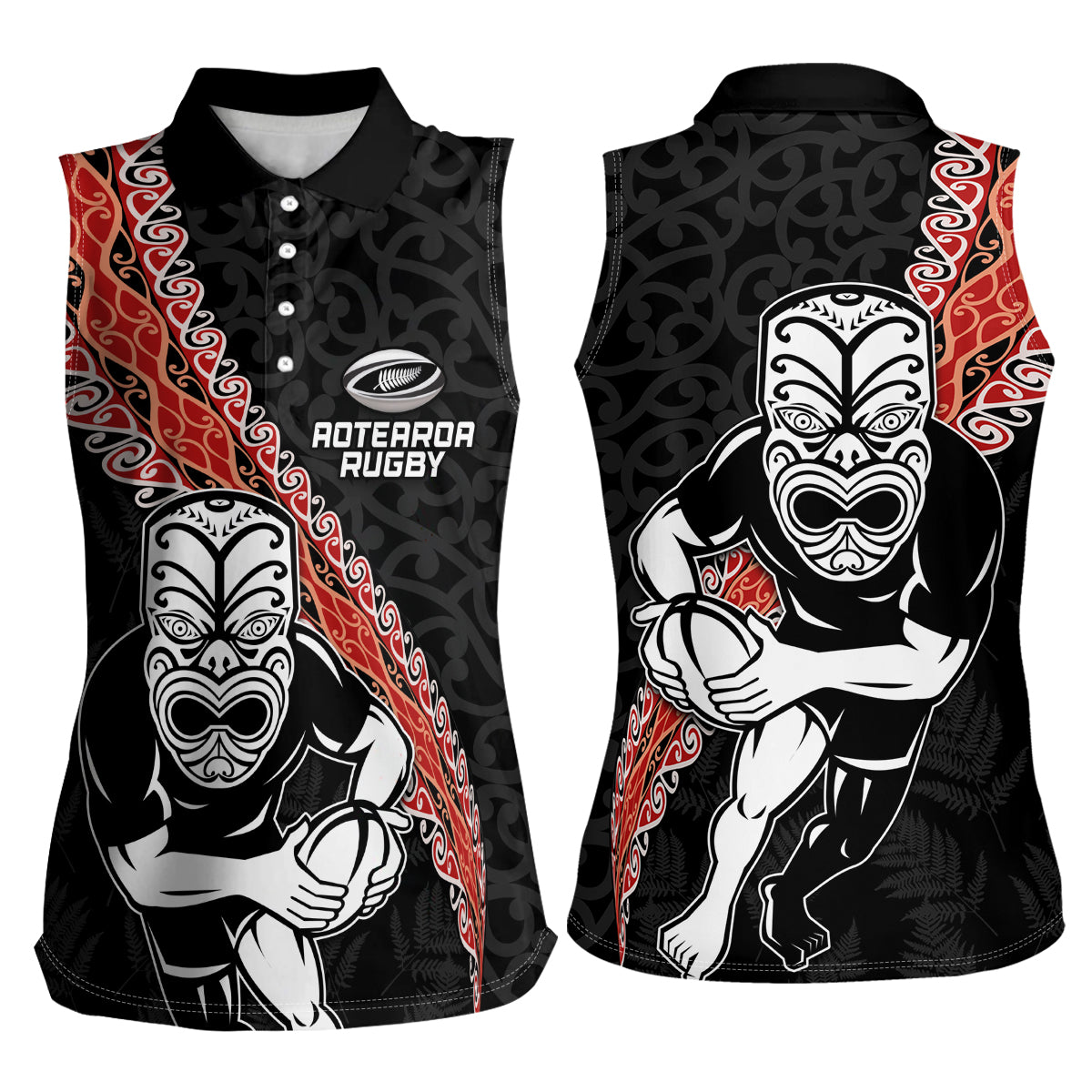 New Zealand Maori Warrior Rugby Women Sleeveless Polo Shirt Maori and Silver Fern Half Style