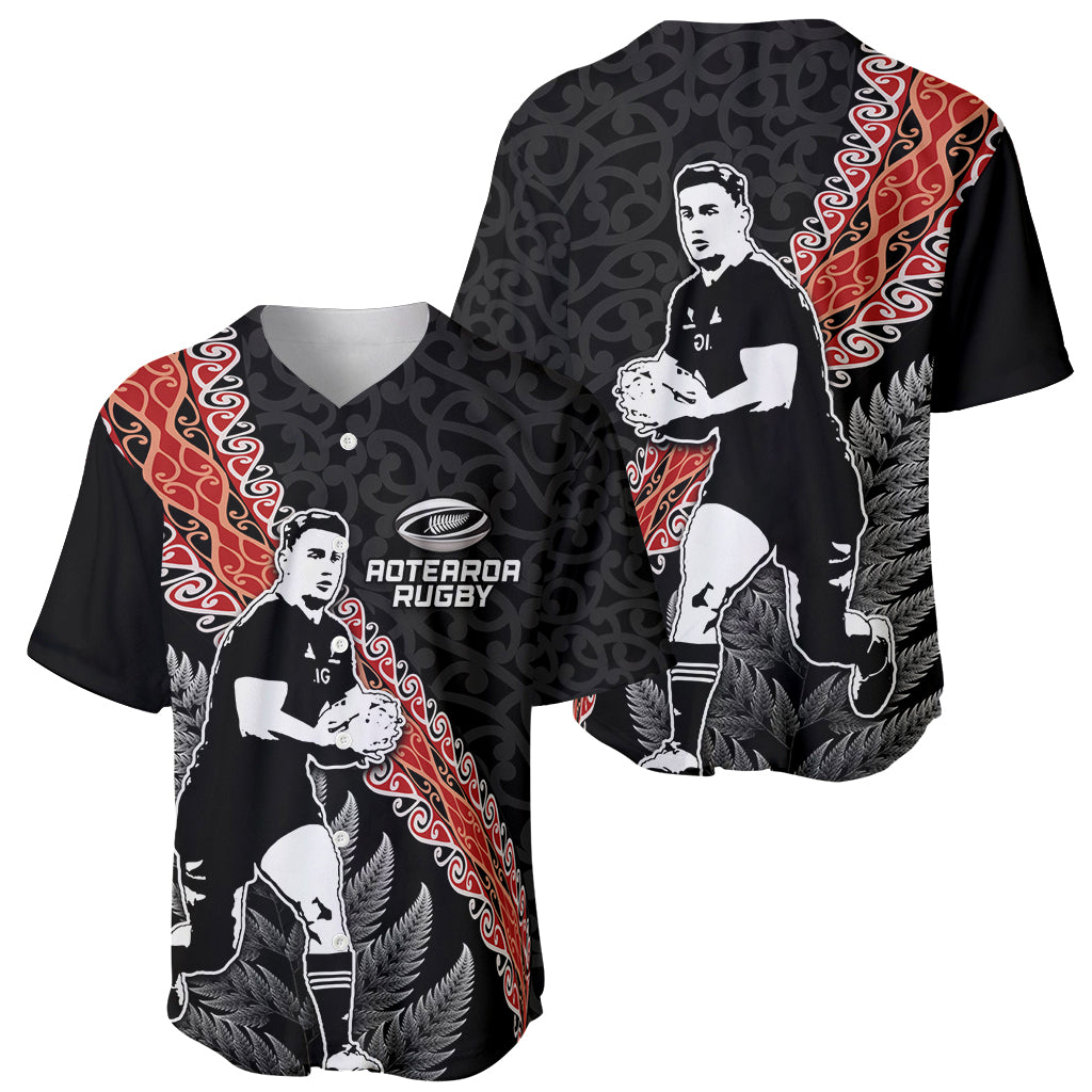 New Zealand Maori Rugby Player Baseball Jersey Maori and Silver Fern Half Style