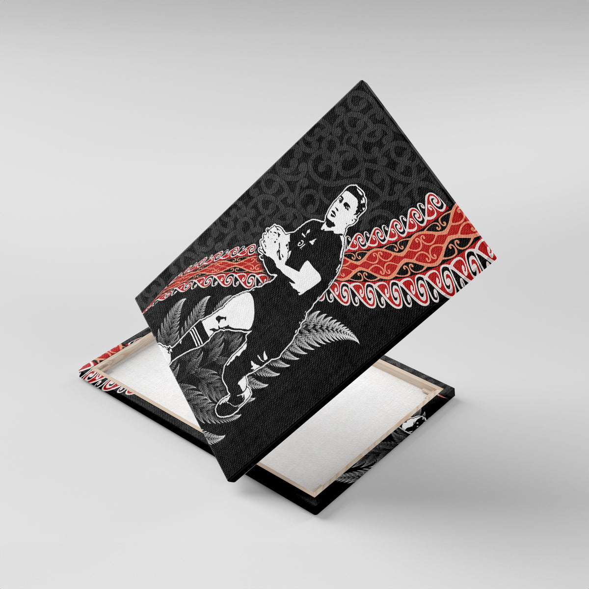 New Zealand Maori Rugby Player Canvas Wall Art Maori and Silver Fern Half Style