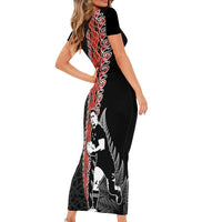 New Zealand Maori Rugby Player Family Matching Short Sleeve Bodycon Dress and Hawaiian Shirt Maori and Silver Fern Half Style