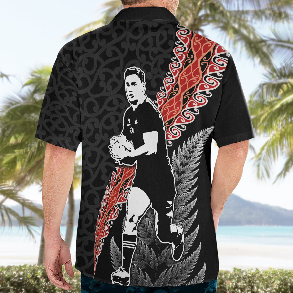 New Zealand Maori Rugby Player Hawaiian Shirt Maori and Silver Fern Half Style
