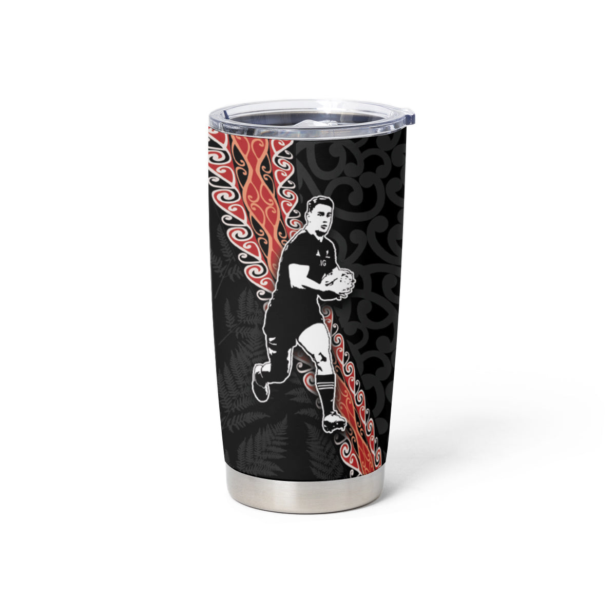 New Zealand Maori Rugby Player Tumbler Cup Maori and Silver Fern Half Style