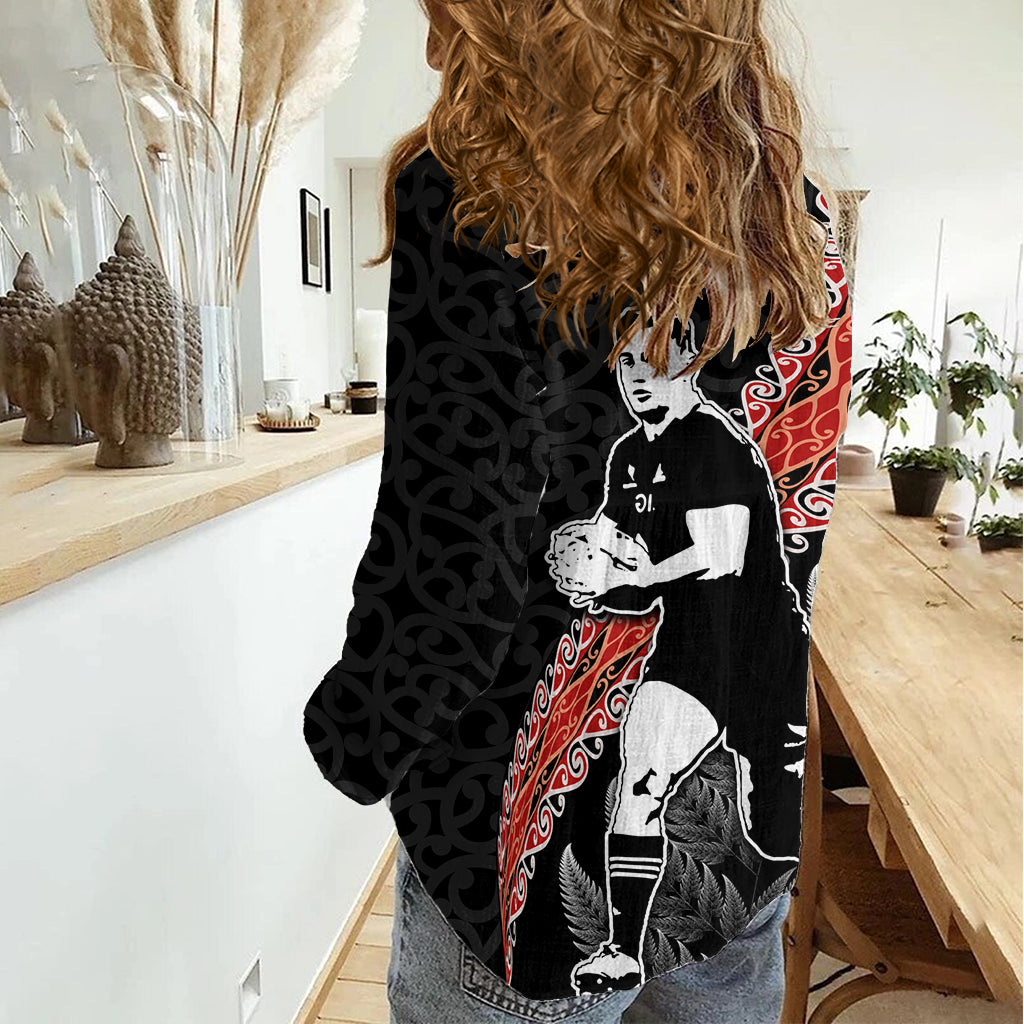 New Zealand Maori Rugby Player Women Casual Shirt Maori and Silver Fern Half Style