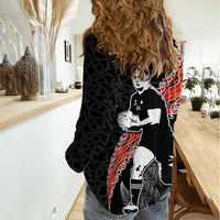 New Zealand Maori Rugby Player Women Casual Shirt Maori and Silver Fern Half Style