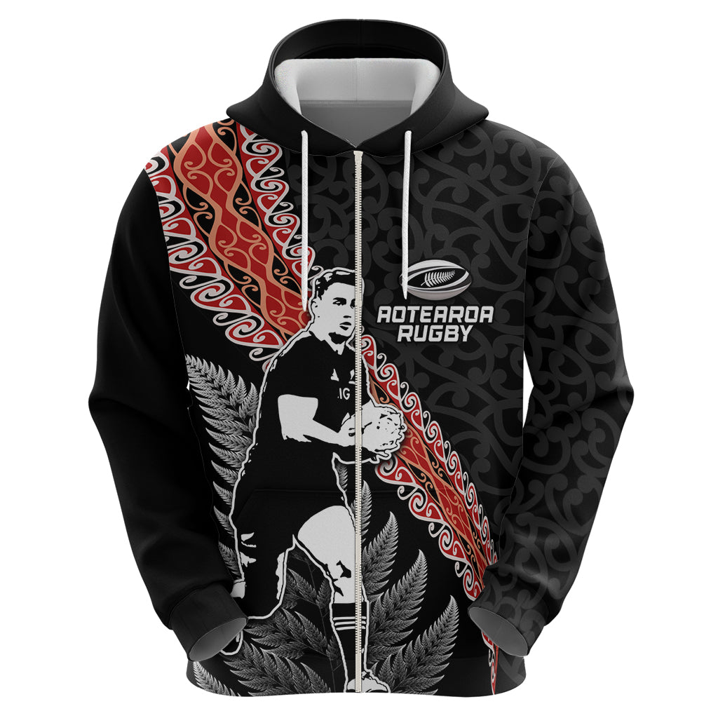 New Zealand Maori Rugby Player Zip Hoodie Maori and Silver Fern Half Style
