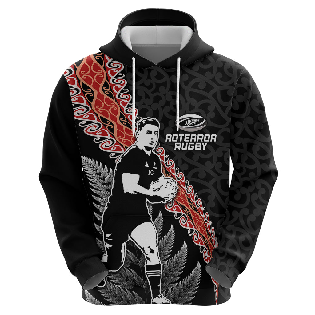 New Zealand Maori Rugby Player Zip Hoodie Maori and Silver Fern Half Style