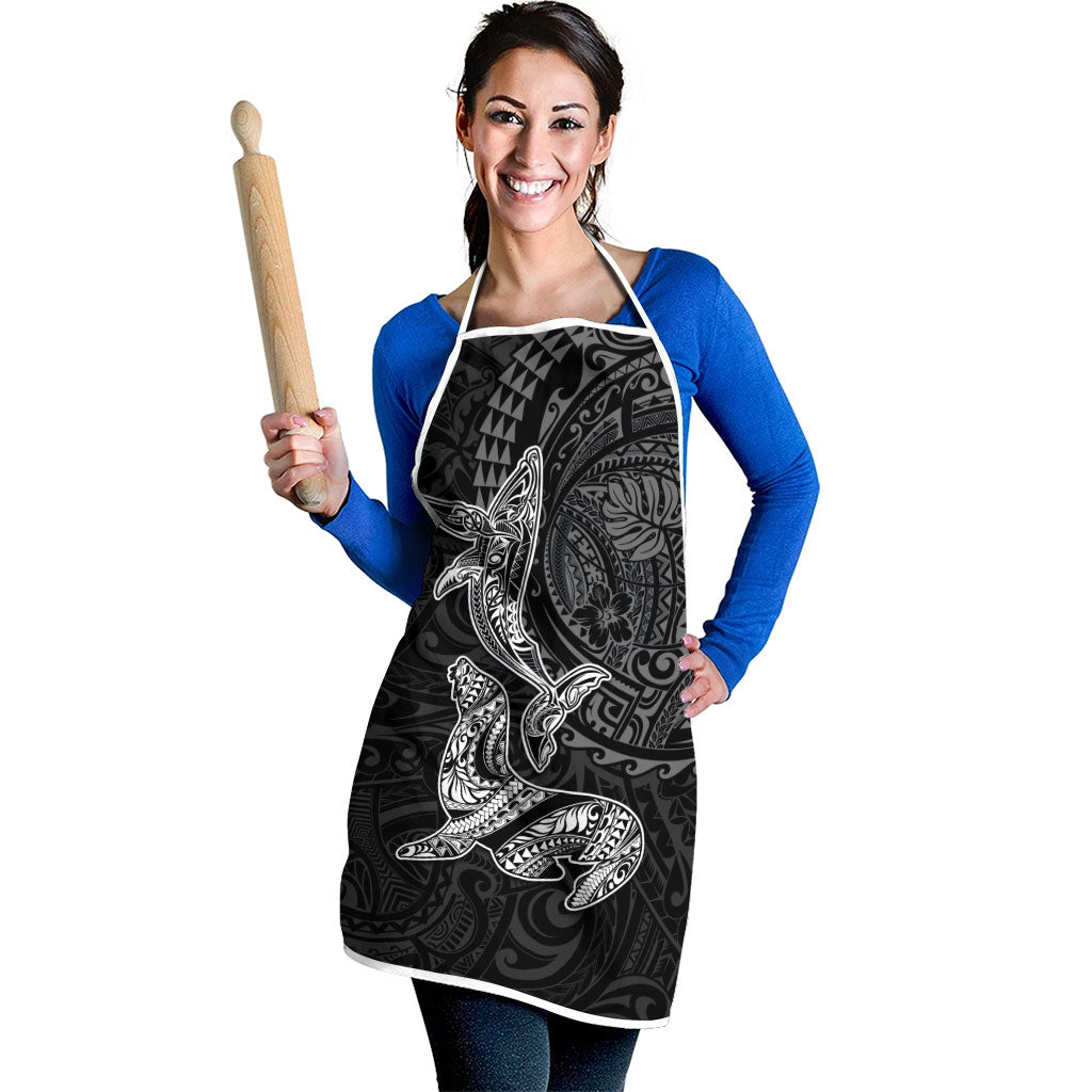 Hawaiian Monk Seal and Whale Apron Kakau Tribal Pattern Grayscale