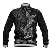 Hawaiian Monk Seal and Whale Baseball Jacket Kakau Tribal Pattern Grayscale