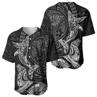 Hawaiian Monk Seal and Whale Baseball Jersey Kakau Tribal Pattern Grayscale