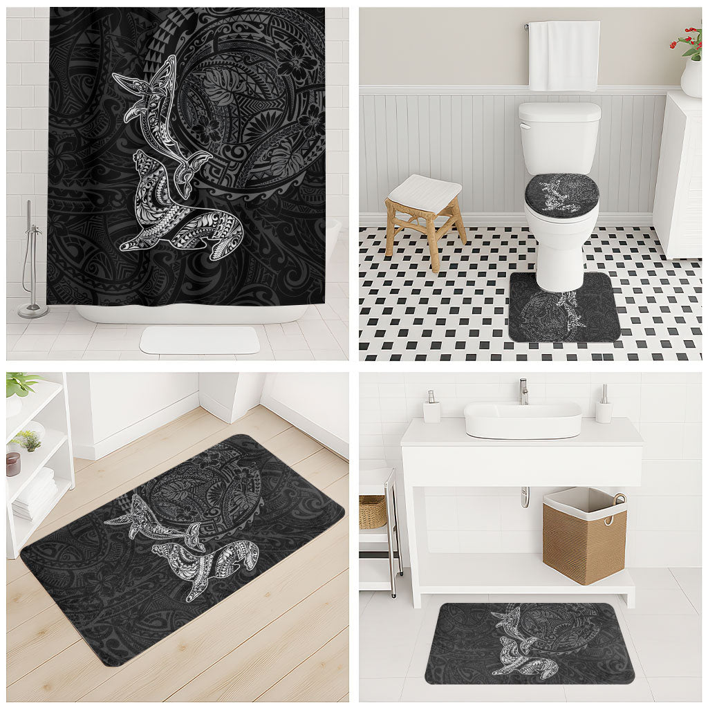 Hawaiian Monk Seal and Whale Bathroom Set Kakau Tribal Pattern Grayscale