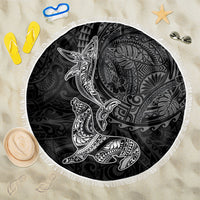 Hawaiian Monk Seal and Whale Beach Blanket Kakau Tribal Pattern Grayscale