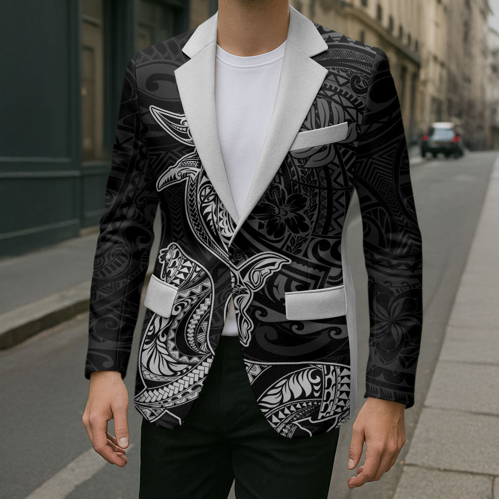 Hawaiian Monk Seal and Whale Blazer Kakau Tribal Pattern Grayscale
