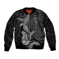 Hawaiian Monk Seal and Whale Bomber Jacket Kakau Tribal Pattern Grayscale