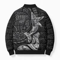 Hawaiian Monk Seal and Whale Bomber Puffer Jacket Kakau Tribal Pattern Grayscale