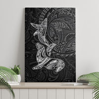 Hawaiian Monk Seal and Whale Canvas Wall Art Kakau Tribal Pattern Grayscale