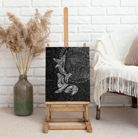 Hawaiian Monk Seal and Whale Canvas Wall Art Kakau Tribal Pattern Grayscale