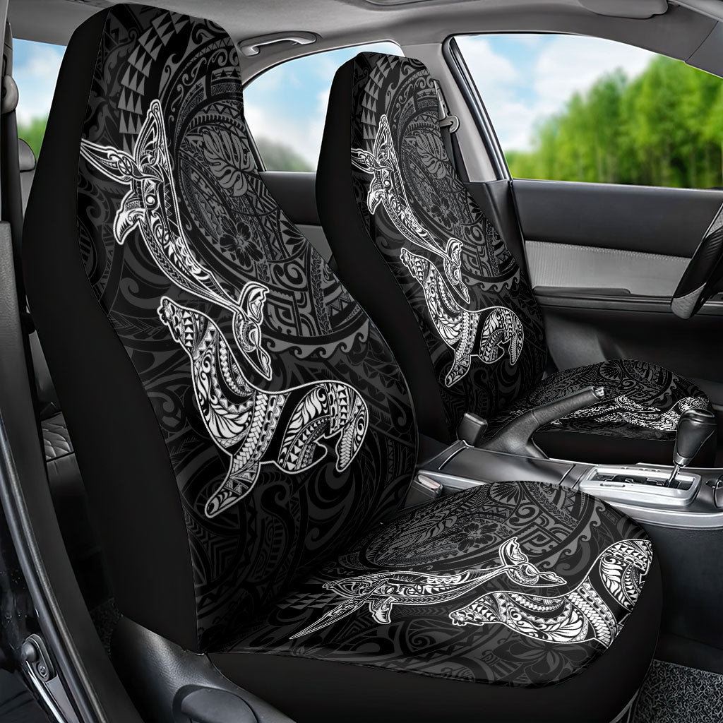 Hawaiian Monk Seal and Whale Car Seat Cover Kakau Tribal Pattern Grayscale