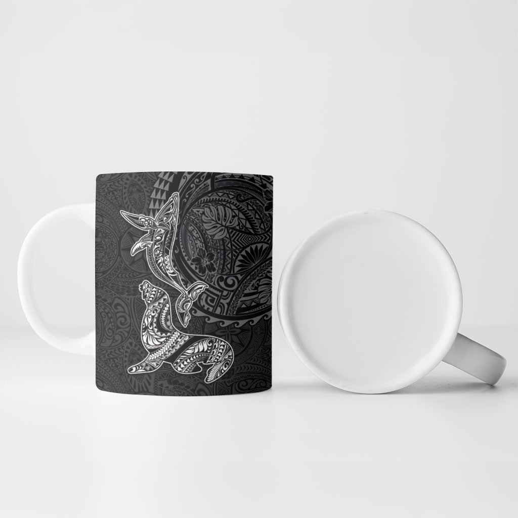 Hawaiian Monk Seal and Whale Ceramic Mug Kakau Tribal Pattern Grayscale