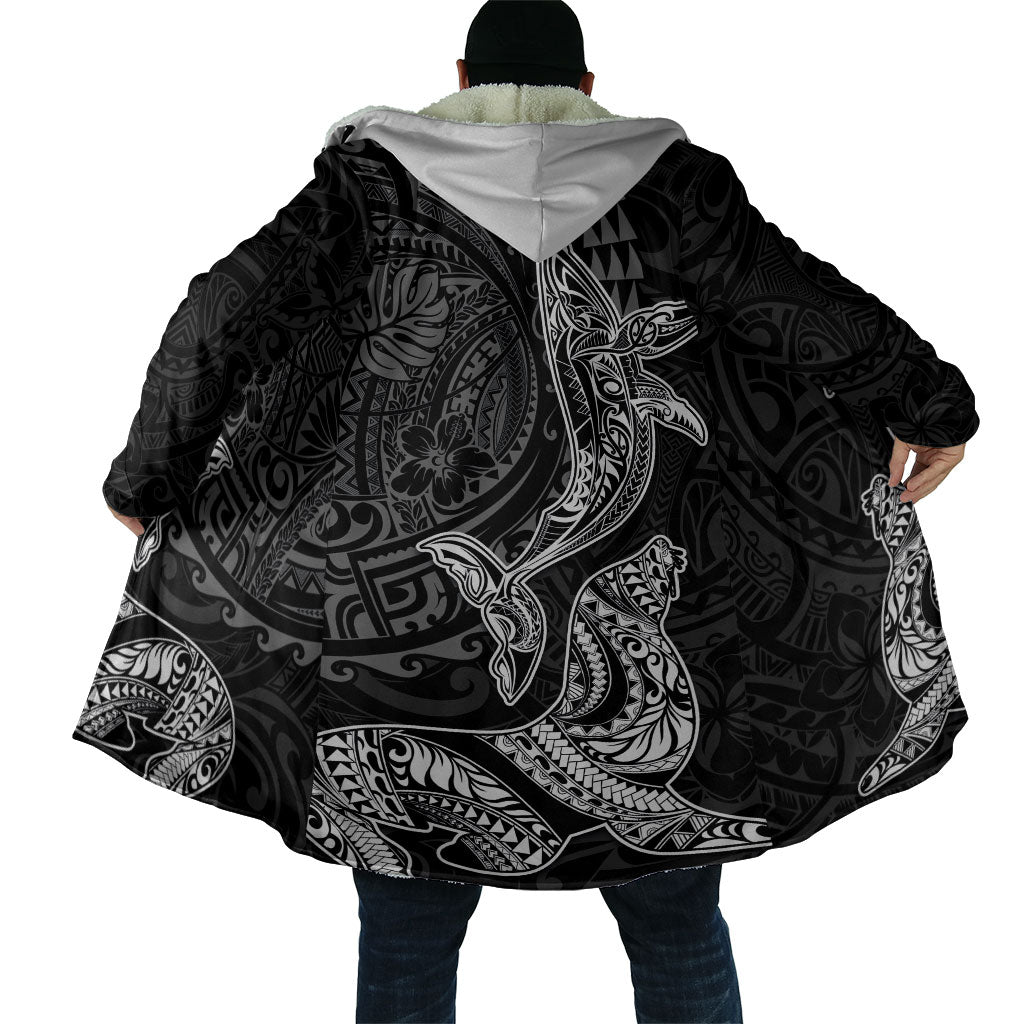 Hawaiian Monk Seal and Whale Cloak Kakau Tribal Pattern Grayscale
