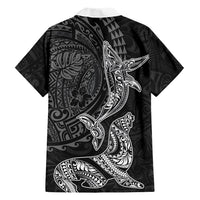 Hawaiian Monk Seal and Whale Family Matching Short Sleeve Bodycon Dress and Hawaiian Shirt Kakau Tribal Pattern Grayscale