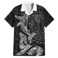 Hawaiian Monk Seal and Whale Hawaiian Shirt Kakau Tribal Pattern Grayscale LT03 Black - Polynesian Pride