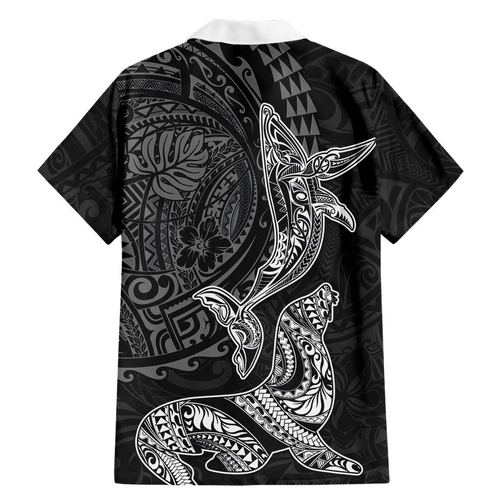 Hawaiian Monk Seal and Whale Hawaiian Shirt Kakau Tribal Pattern Grayscale LT03 - Polynesian Pride