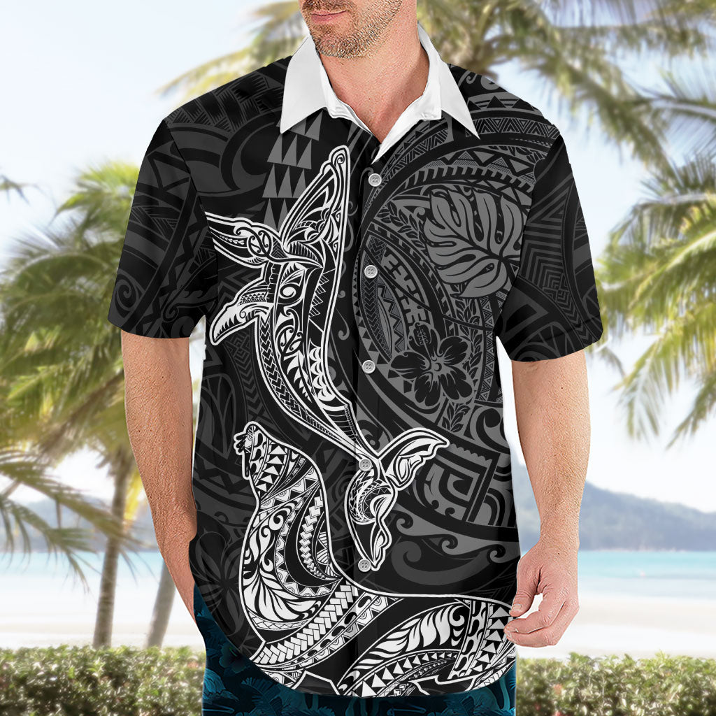 Hawaiian Monk Seal and Whale Hawaiian Shirt Kakau Tribal Pattern Grayscale LT03 - Polynesian Pride