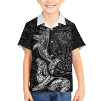Hawaiian Monk Seal and Whale Hawaiian Shirt Kakau Tribal Pattern Grayscale LT03 - Polynesian Pride