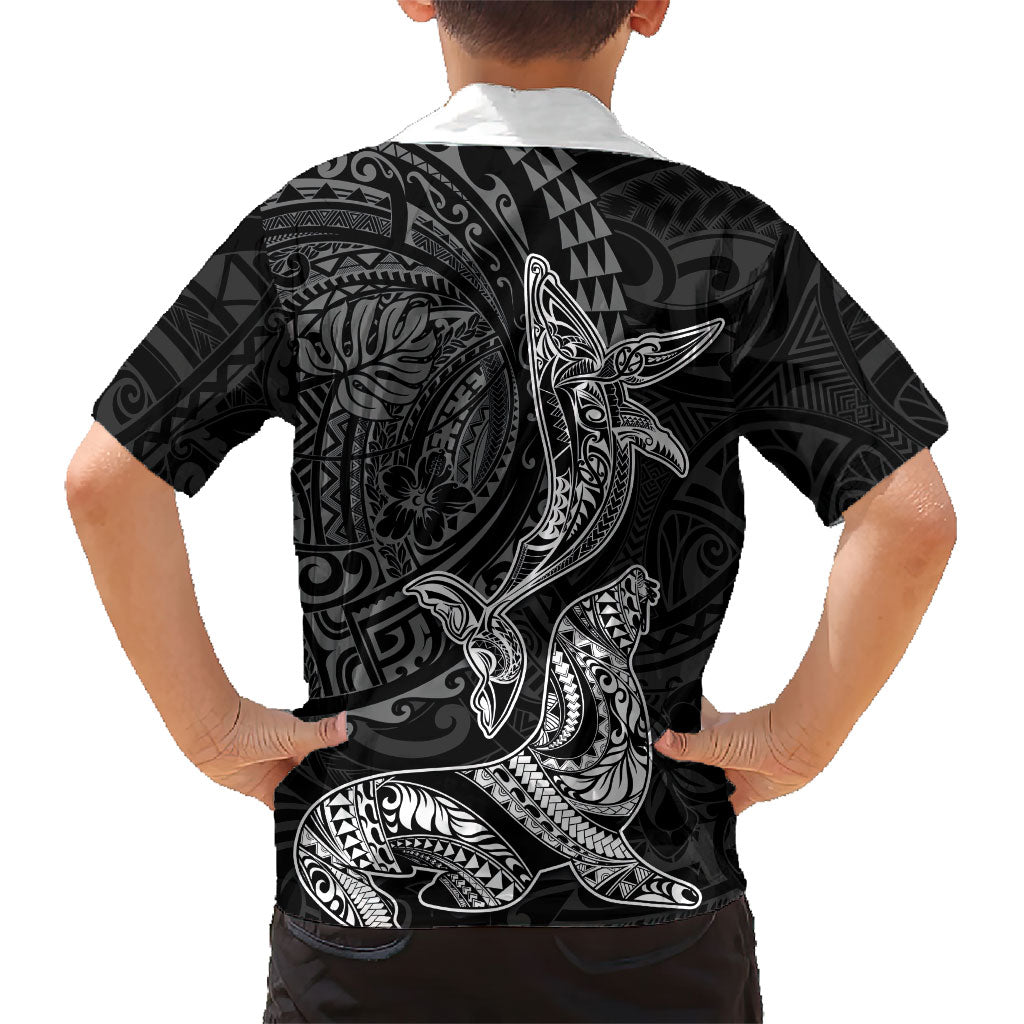 Hawaiian Monk Seal and Whale Hawaiian Shirt Kakau Tribal Pattern Grayscale LT03 - Polynesian Pride