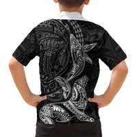 Hawaiian Monk Seal and Whale Hawaiian Shirt Kakau Tribal Pattern Grayscale LT03 - Polynesian Pride