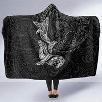 Hawaiian Monk Seal and Whale Hooded Blanket Kakau Tribal Pattern Grayscale