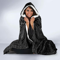 Hawaiian Monk Seal and Whale Hooded Blanket Kakau Tribal Pattern Grayscale