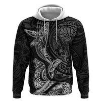 Hawaiian Monk Seal and Whale Hoodie Kakau Tribal Pattern Grayscale LT03 Pullover Hoodie Black - Polynesian Pride