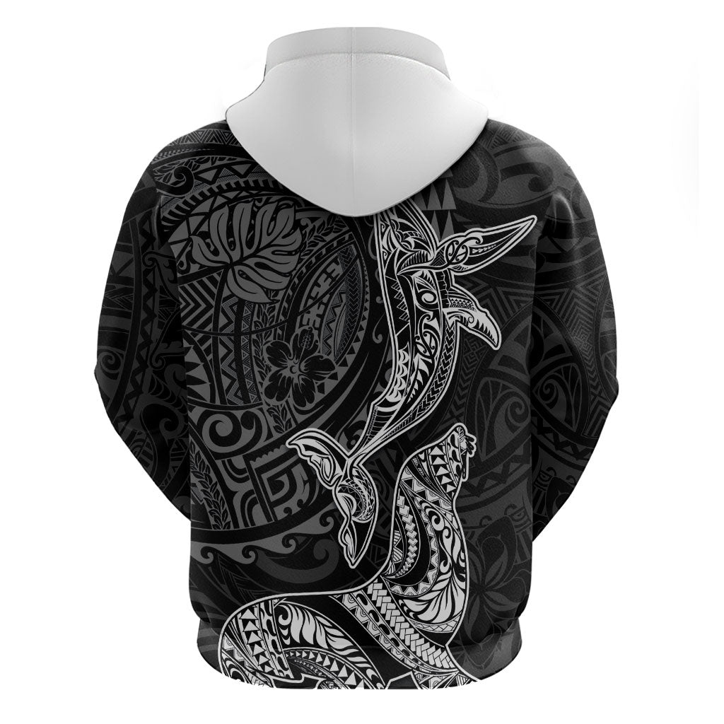 Hawaiian Monk Seal and Whale Hoodie Kakau Tribal Pattern Grayscale LT03 - Polynesian Pride