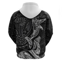 Hawaiian Monk Seal and Whale Hoodie Kakau Tribal Pattern Grayscale LT03 - Polynesian Pride