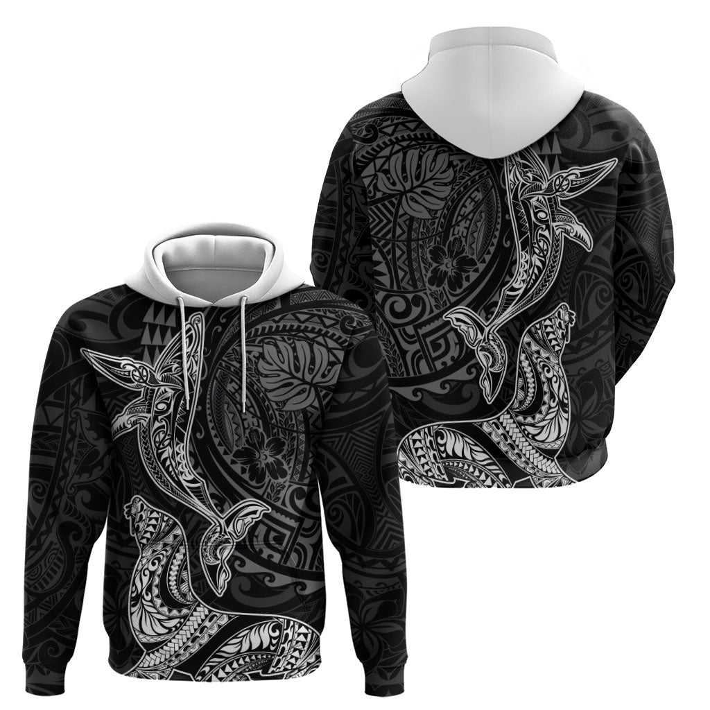 Hawaiian Monk Seal and Whale Hoodie Kakau Tribal Pattern Grayscale LT03 - Polynesian Pride
