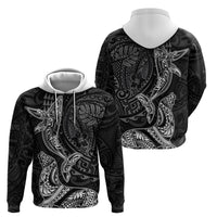 Hawaiian Monk Seal and Whale Hoodie Kakau Tribal Pattern Grayscale LT03 - Polynesian Pride
