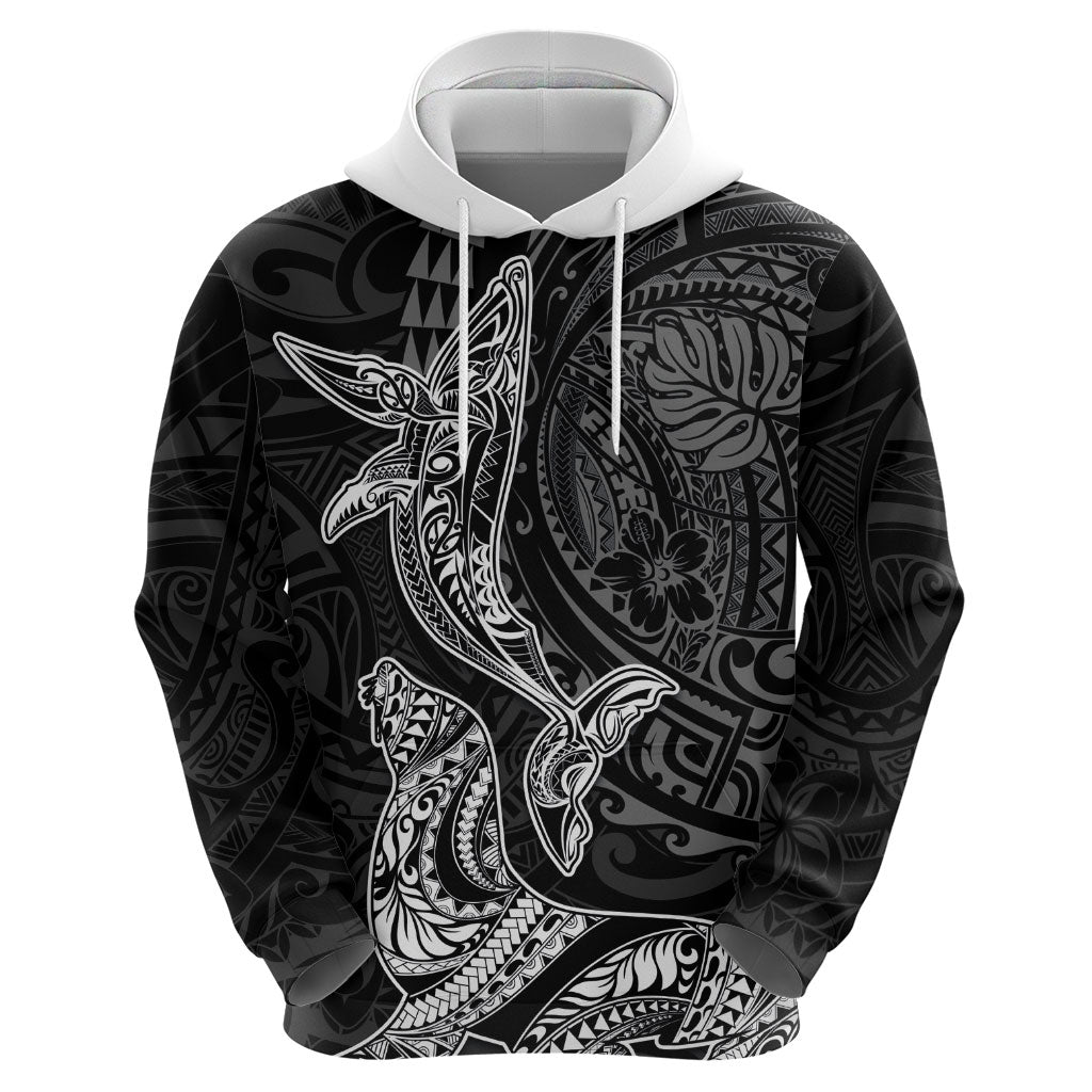 Hawaiian Monk Seal and Whale Hoodie Kakau Tribal Pattern Grayscale LT03 - Polynesian Pride