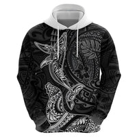 Hawaiian Monk Seal and Whale Hoodie Kakau Tribal Pattern Grayscale LT03 - Polynesian Pride