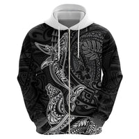 Hawaiian Monk Seal and Whale Hoodie Kakau Tribal Pattern Grayscale LT03 - Polynesian Pride