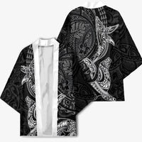 Hawaiian Monk Seal and Whale Kimono Kakau Tribal Pattern Grayscale
