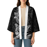 Hawaiian Monk Seal and Whale Kimono Kakau Tribal Pattern Grayscale