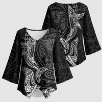 Hawaiian Monk Seal and Whale Kimono Sleeve Blouse Kakau Tribal Pattern Grayscale LT03 - Polynesian Pride