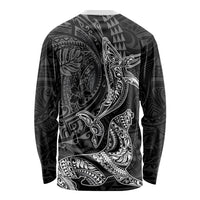 Hawaiian Monk Seal and Whale Long Sleeve Shirt Kakau Tribal Pattern Grayscale